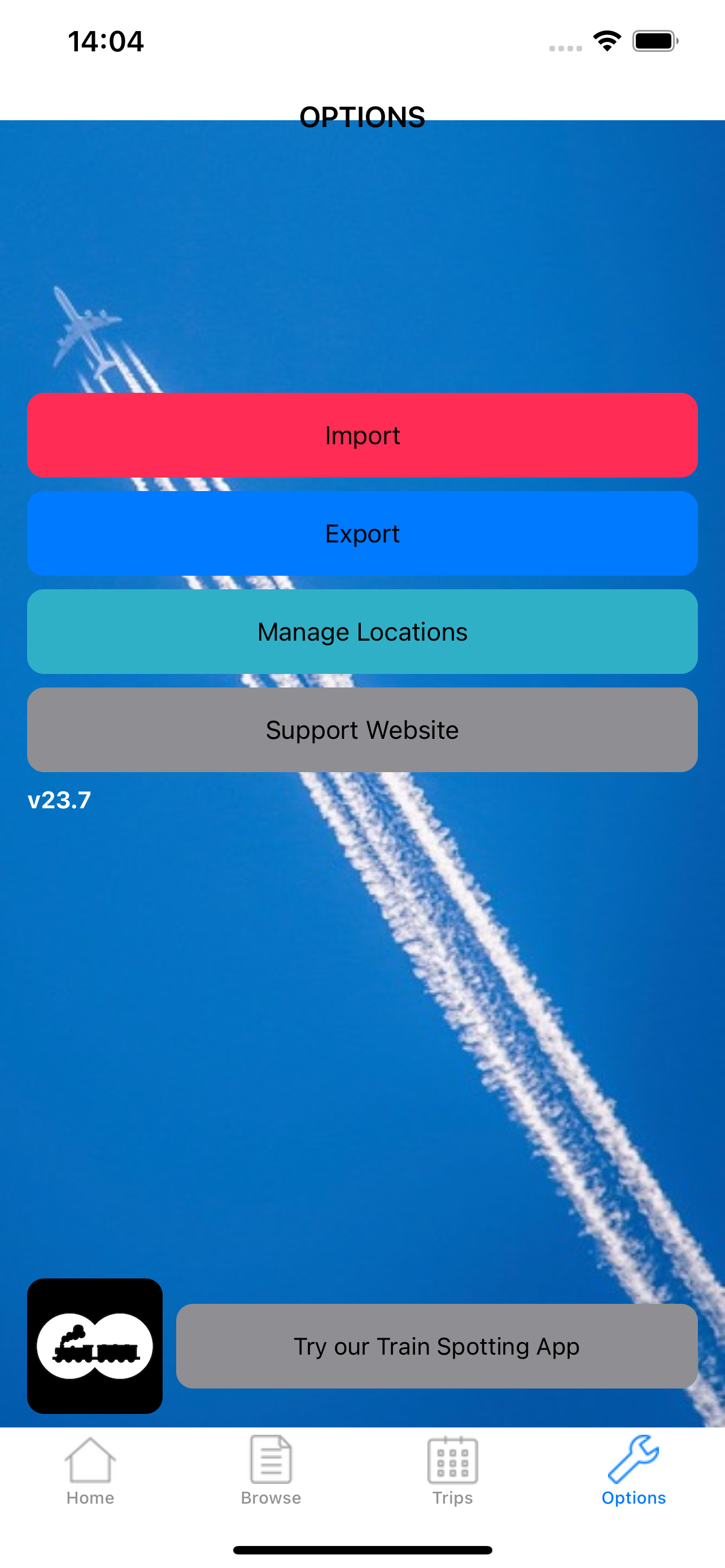 Options screen