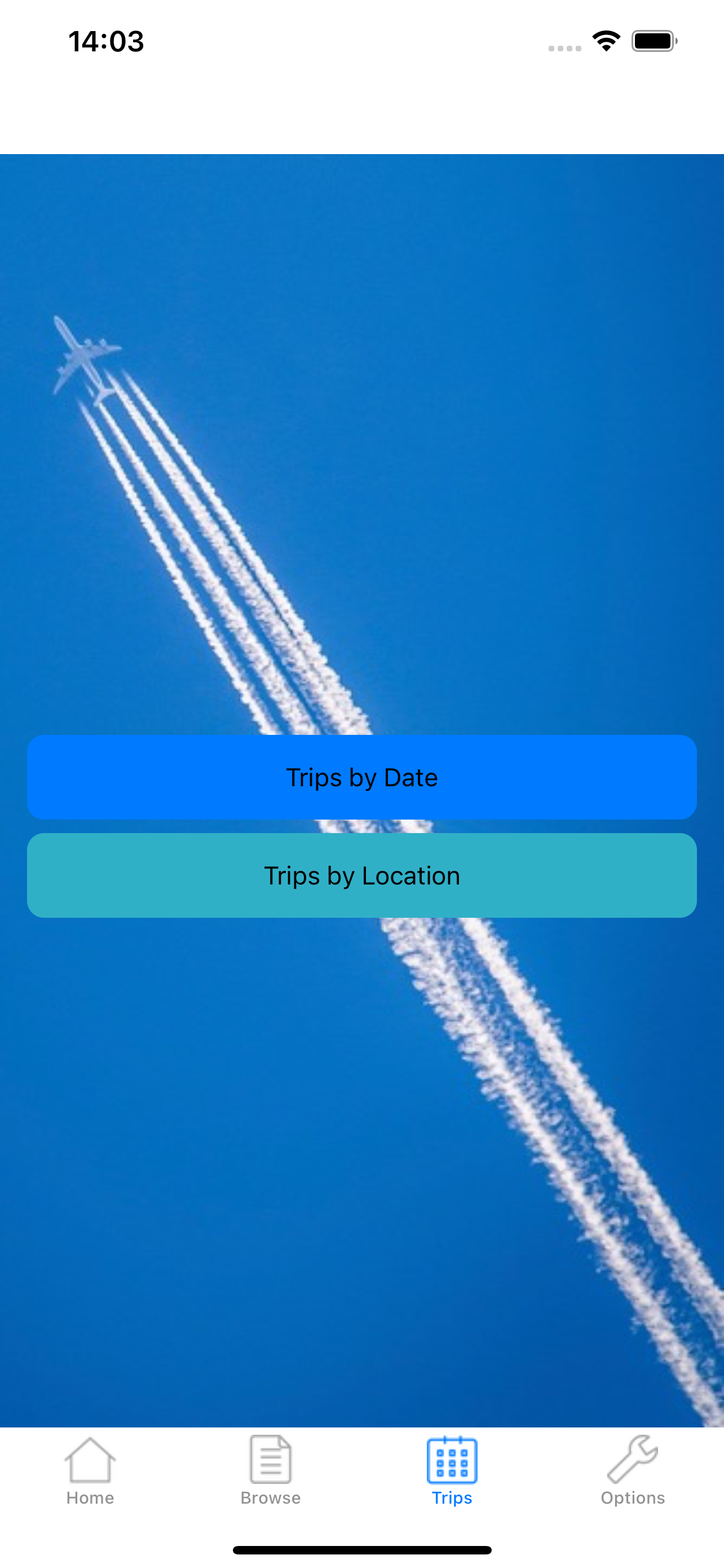 Trips menu screen